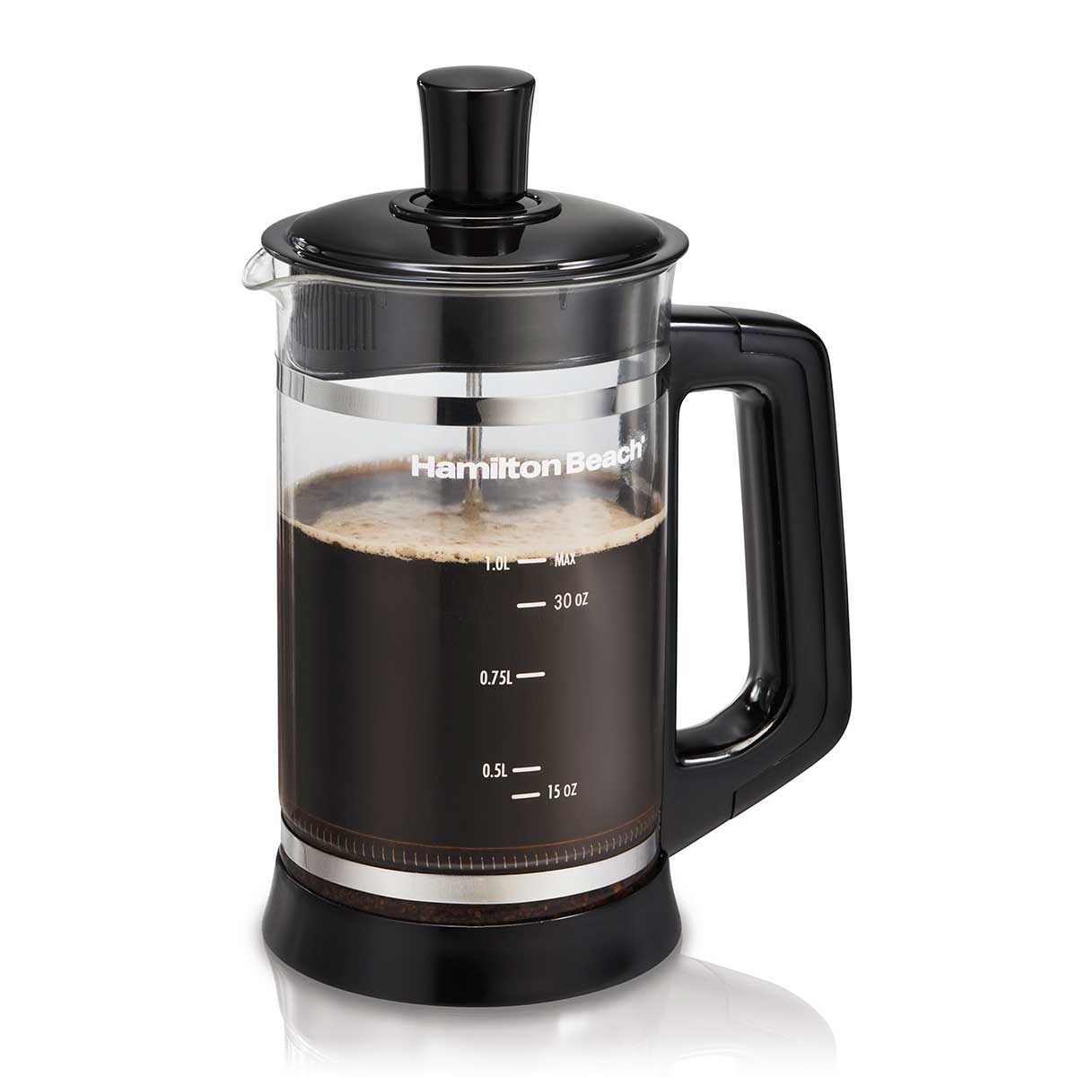 French Press Coffee Maker with Cocoa Attachment – 1L Glass Pitcher, Brews Coffee, Tea & Frothy Cocoa, Dishwasher Safe, No Electricity or Filters Required, Elegant Design