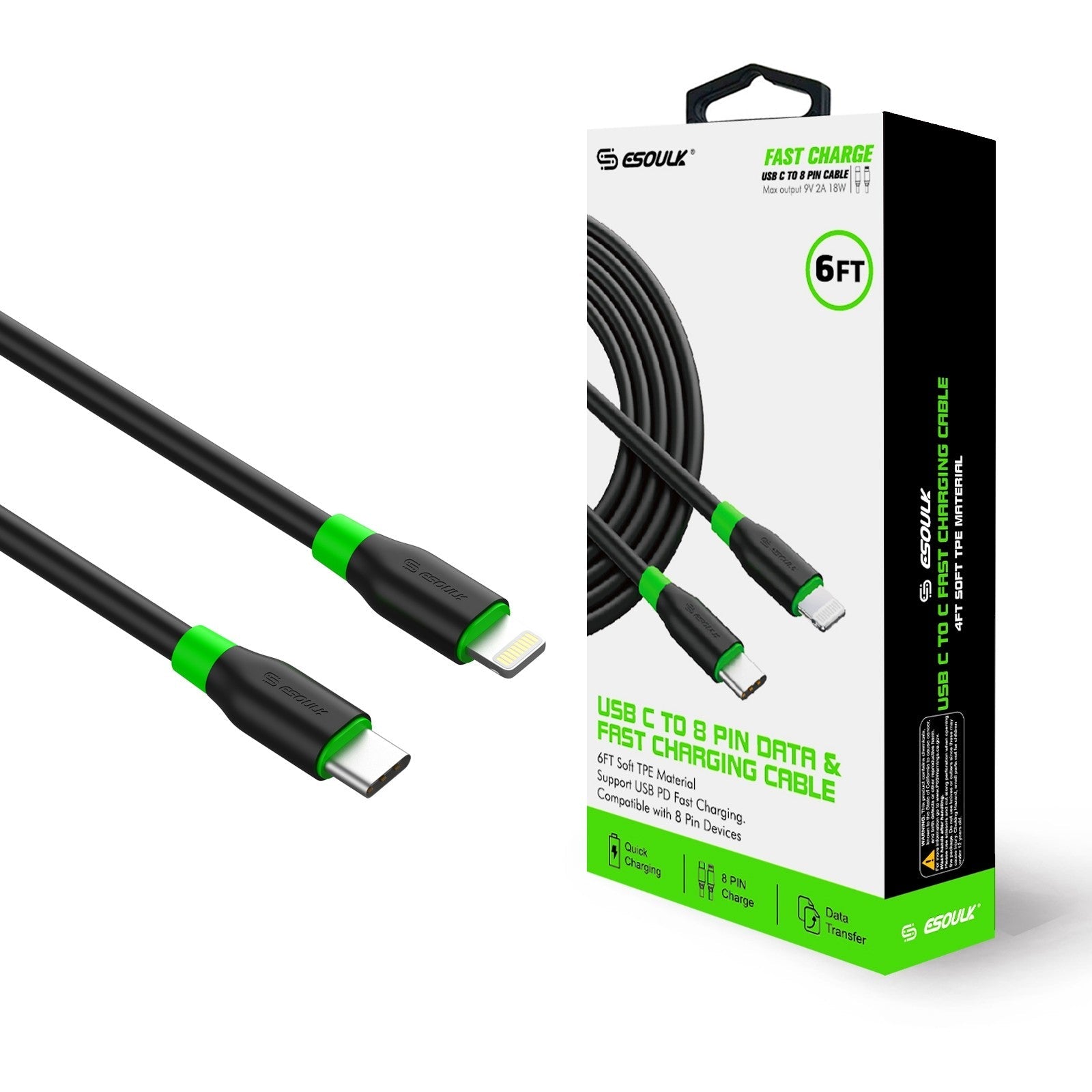 Type-C to 8-PIN Fast Charging Cable – 6ft Soft TPE, USB PD Support, Safe & Reliable Charging with Overcharge Protection, Compatible with Apple Devices