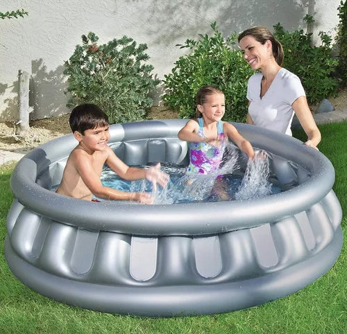 H2OGO! Space Ship Inflatable Play Pool – 60” x 17”, 135-Gallon Capacity, 3+ Years, Flying Saucer Design, Easy Setup, Includes Repair Patch & Water Watcher Tag