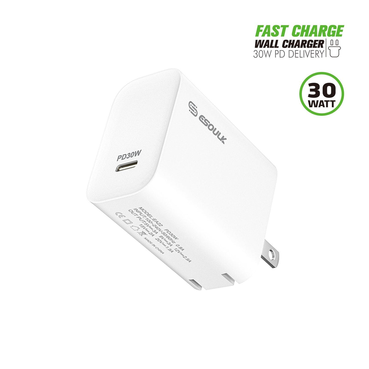 Esoulk EA22 30W USB-C PD wall charger, white – main product view