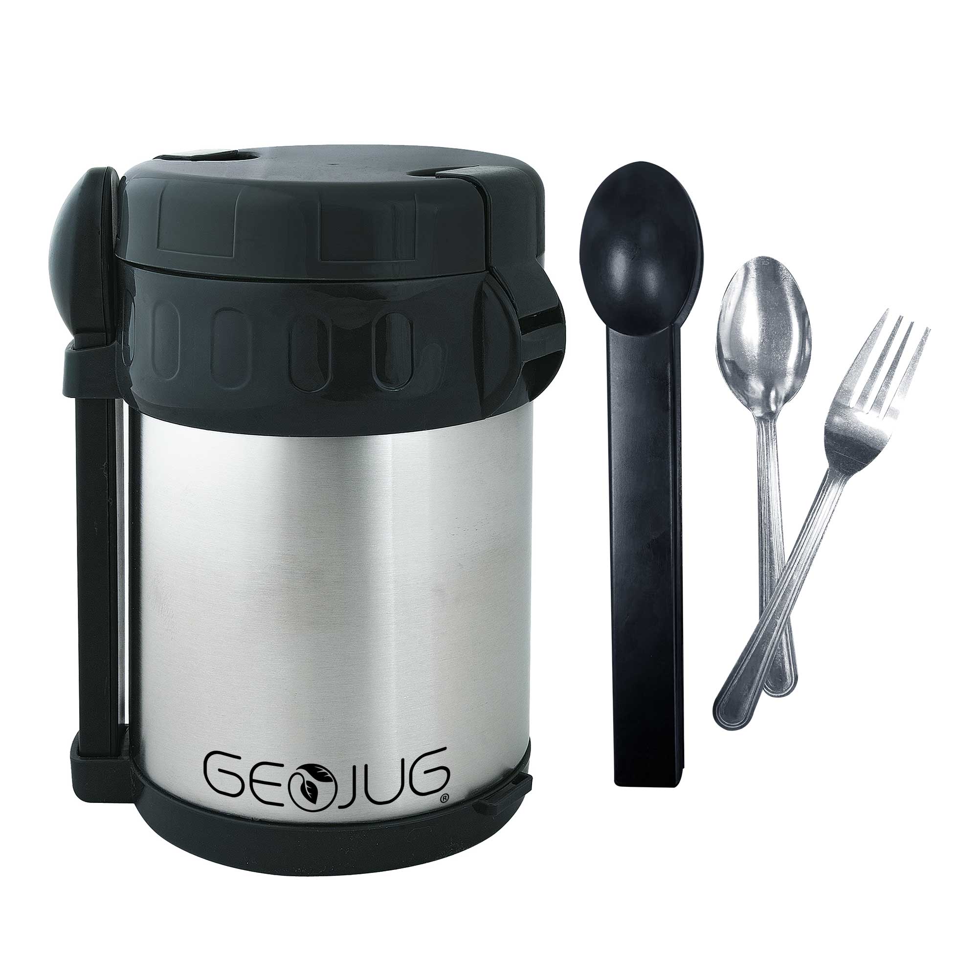 Brentwood FTS-2000 Vacuum Insulated Food Jar – 40oz, Stainless Steel, Keeps Food Hot/Cold for 6 Hours, 3 Containers, Spoon & Fork, Strap, BPA-Free, Silver