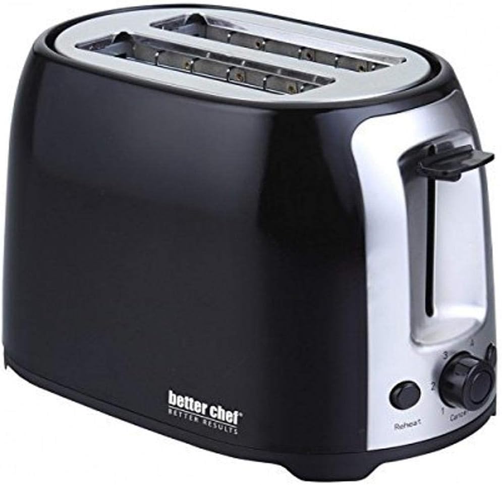 Better Chef 2-Slice Toaster – Extra Wide Slots, Reheat & Defrost Functions, Cool Touch, Variable Browning, Brushed Stainless Trim, Black