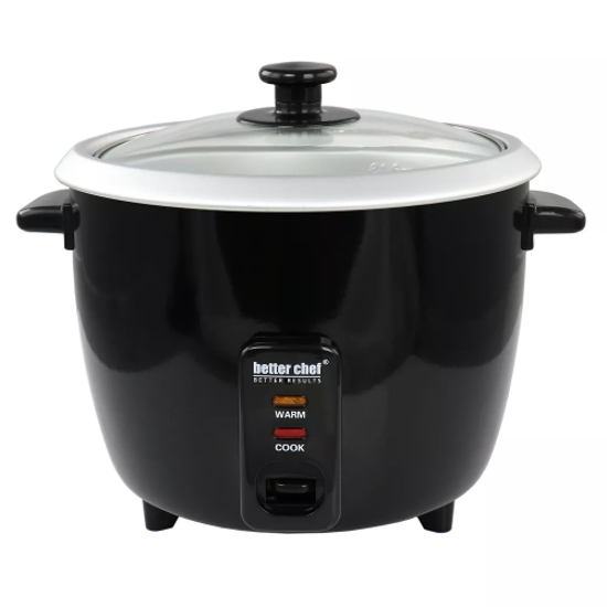 Better Chef 8-Cup Rice Cooker – One-Touch Operation, Auto Warm, Nonstick Removable Pot, Tempered Glass Lid, Steam Tray, Paddle & Measuring Cup Included, 400W, Black