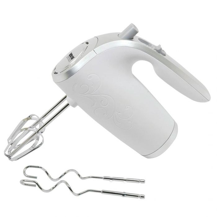 Better Chef IM-813W Hand Mixer – 5-Speed, 150W, Stainless Steel Beaters & Dough Hooks, Ergonomic One-Handed Design, White & Silver