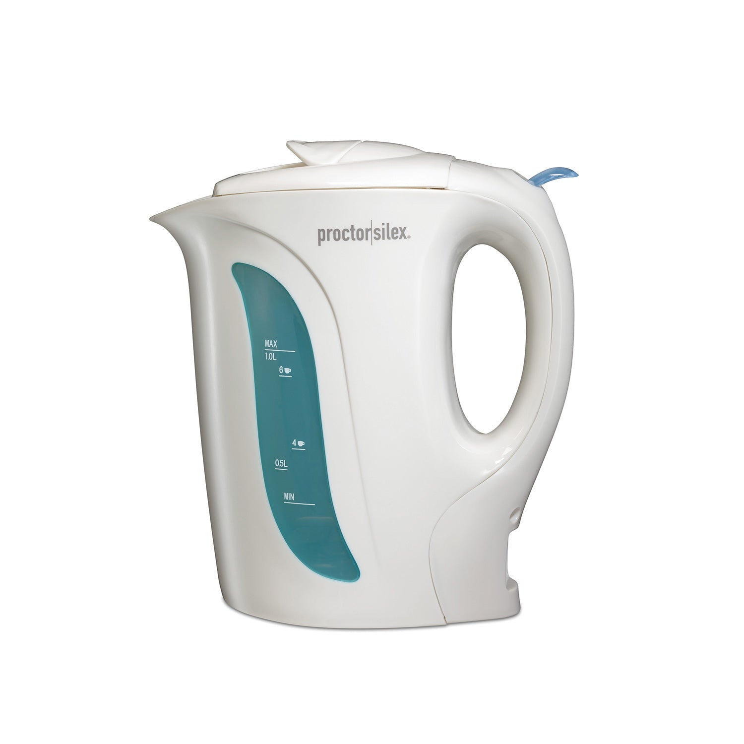 1-Liter Electric Kettle – White, Boil-Dry Protection, Auto Shut-Off, 1000W Fast Boil, Dual Water Windows, Detachable Cord, Immersed Heating Element