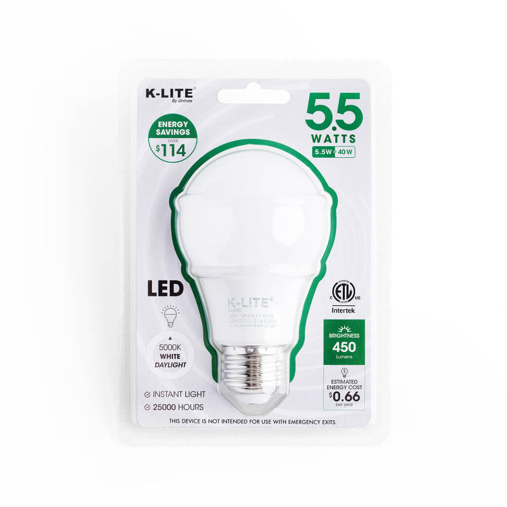 KL0050 A19 LED light bulb 5.5W 5000K – main product view