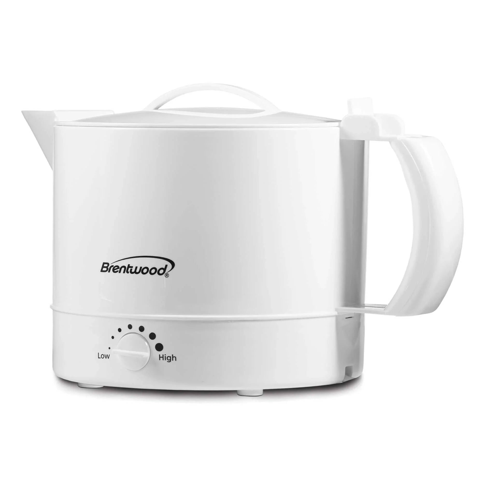 Brentwood KT-32W Electric Kettle Hot Pot – 32oz Capacity, BPA-Free, Adjustable Heat, Large Spout, One-Hand Operation, Non-Skid Base, White