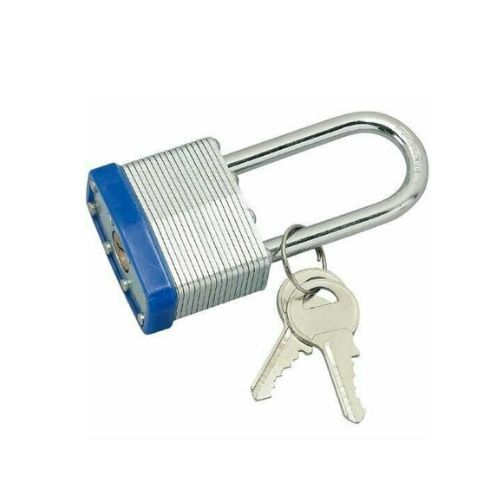 PK50L 50mm Long Laminated Lock – Extended Hardened Steel Shackle, Double Locking Levers, Brass Pin Tumbler, Heavy Steel Body, Protective Bumper