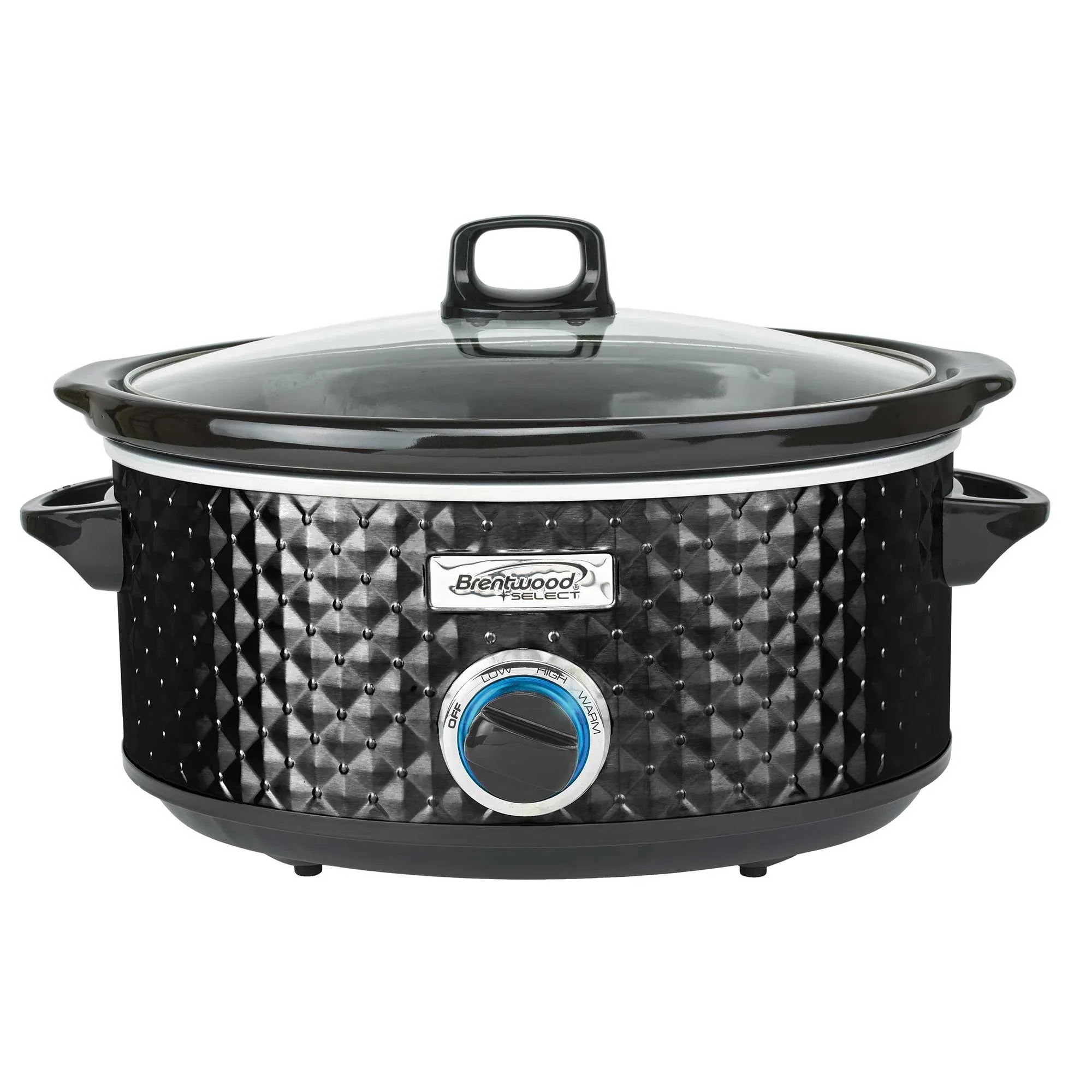 Brentwood Select SC-157BK 7-Quart Slow Cooker – Black, 3 Heat Settings (High/Low/Warm), Removable Ceramic Pot, Glass Lid, Cool Touch Handles, LED Indicator, 270W, Diamond Pattern Design