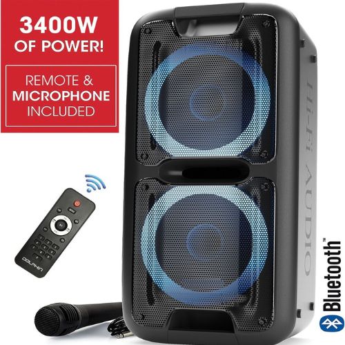 SonicBoomer X-BASS Bluetooth Speaker & Karaoke Machine – Dual 10” Subwoofers, Wireless Mic, 5000W Peak Power, 7-Hour Playtime, Light Show, Guitar/Mic Inputs, Portable PA System