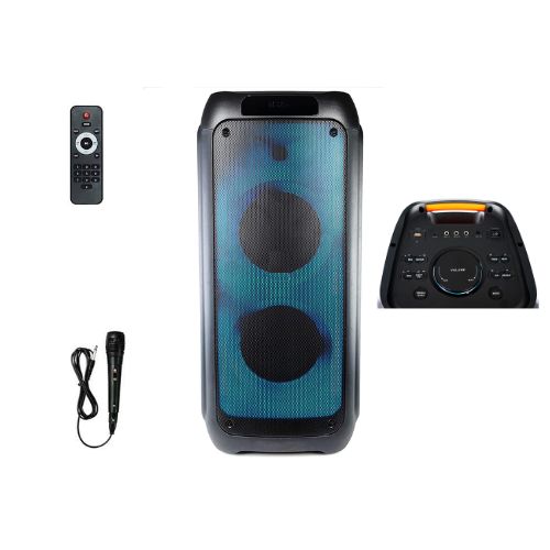 FYRE-PRO-88 Bluetooth Speaker & Karaoke Machine – Dual 8” Woofers, Horn Tweeter, 280W Output, Wireless Mic, USB/TF/AUX/FM/Guitar Inputs, LED Disco Lights, 5-Hour Playtime, TWS, Recording Function, Portable PA System