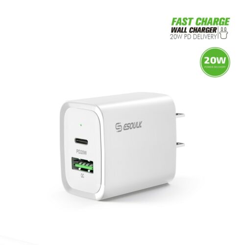 Esoulk EA12P-WH 18W PD USB-C and USB-A wall charger, white – main product view