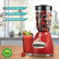 Brentwood 12-Speed Red Blender with 1.5L Plastic Jar and Non-Skid Base – 350W Power, cETL Approved