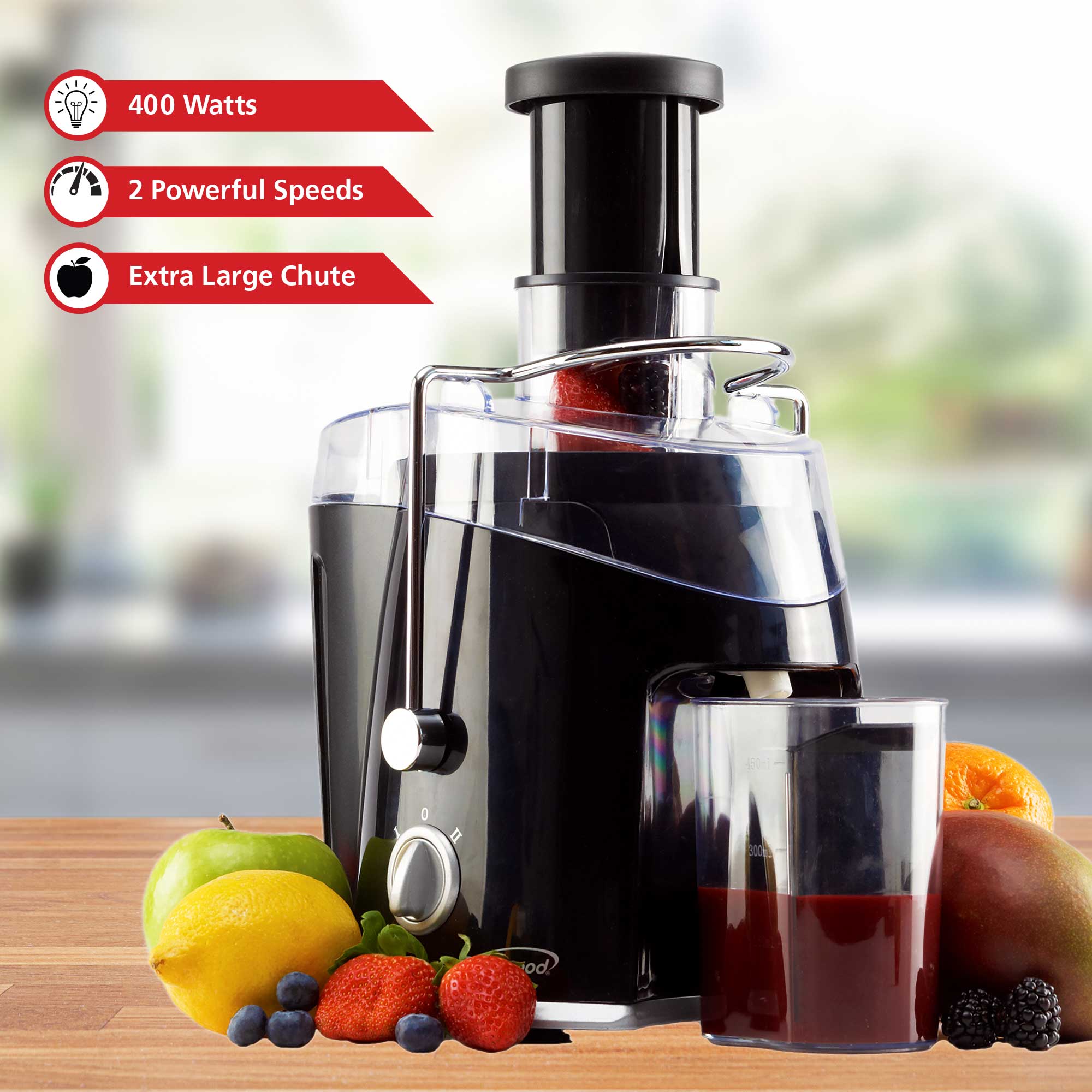 JC-452B Juice Extractor – 2-Speed Control, Wide Feeder, 350ml Graduated Jar, Power Interlock, 400W, cETL Approved, White