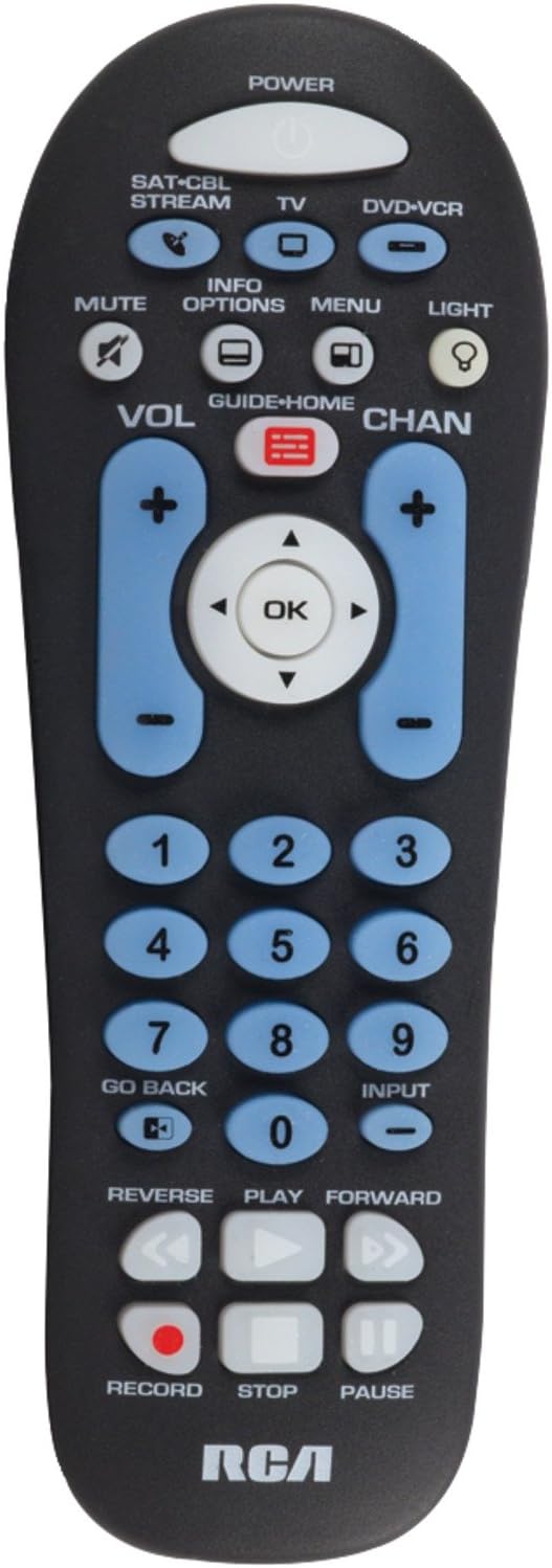 RCA RCR313BR 3-Device Universal Remote – Big Buttons, Streaming & Dual Navigation, Supports TV/DVD/Cable, Works with Roku, Apple TV, and Major Brands, Black