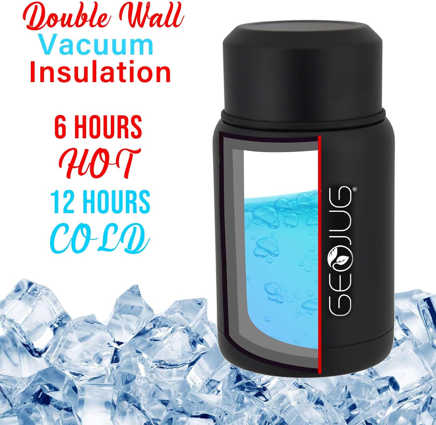 BRENTWOOD GEOJUG FTS-500BK 17oz Vacuum Insulated Stainless Steel Food Jar with Bowl and Folding Spoon, Black