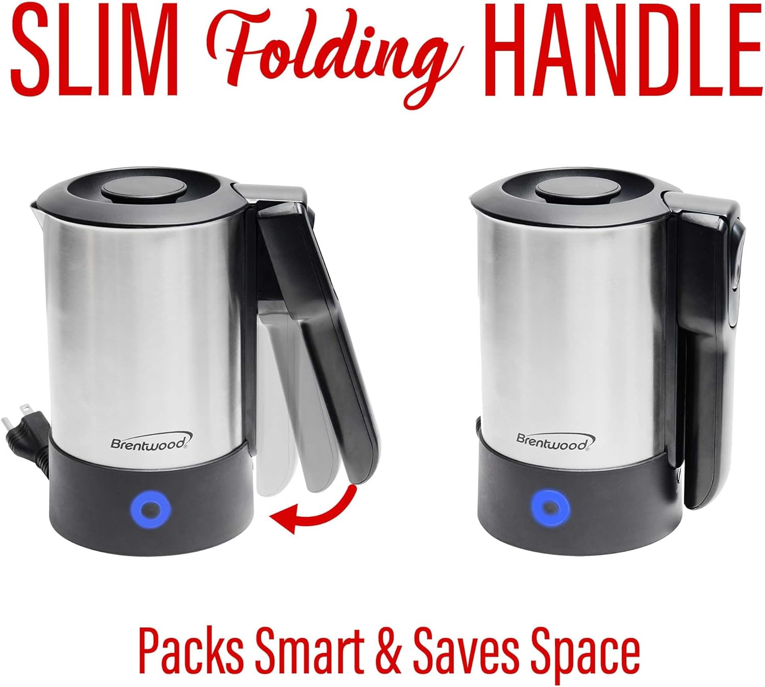 Brentwood KT-1506S 20 Ounce Dual Voltage 110-240v Stainless Steel Electric Travel Kettle