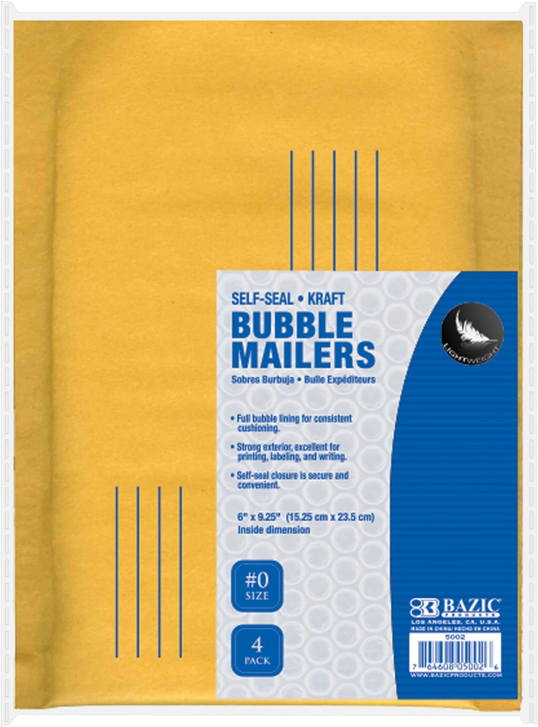 BAZIC Kraft Bubble Mailers #0 6"x9.25" Self Seal Closure, Padded Cushion Envelope, Yellow Mailing Shipping Envelopes Paper Bag (4/Pack) (24-Packs) (96 Envelopes Total)