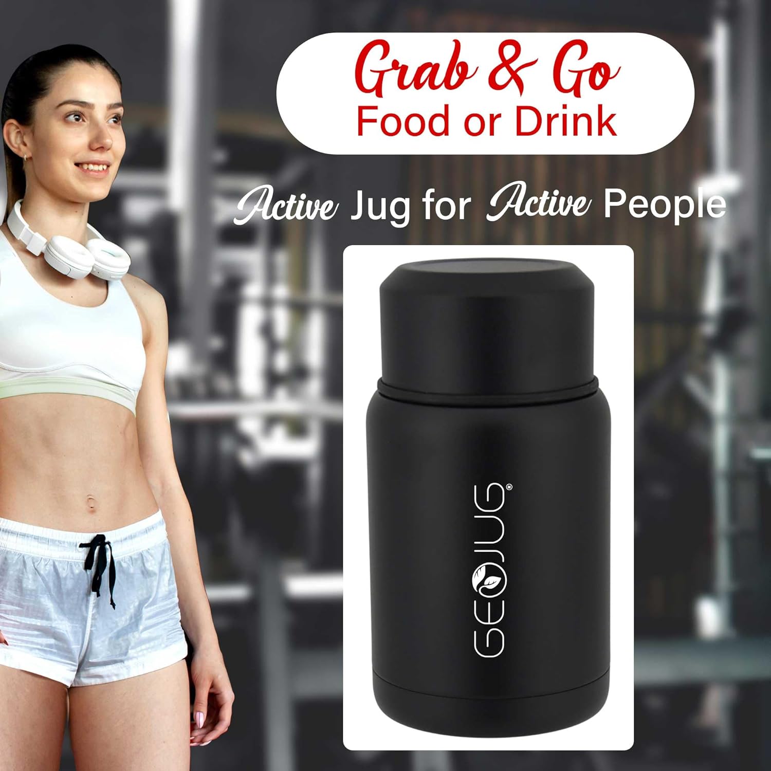 BRENTWOOD GEOJUG FTS-500BK 17oz Vacuum Insulated Stainless Steel Food Jar with Bowl and Folding Spoon, Black