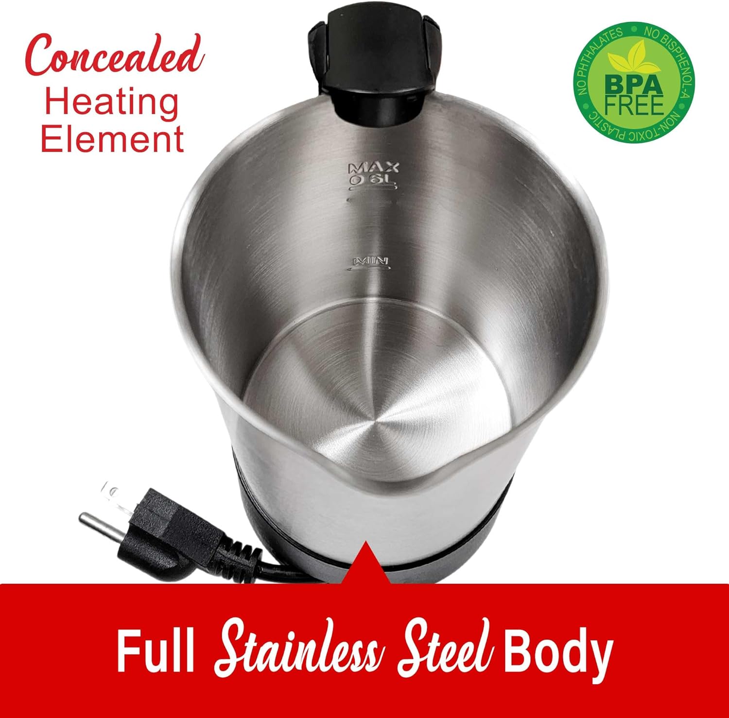 Brentwood KT-1506S 20 Ounce Dual Voltage 110-240v Stainless Steel Electric Travel Kettle