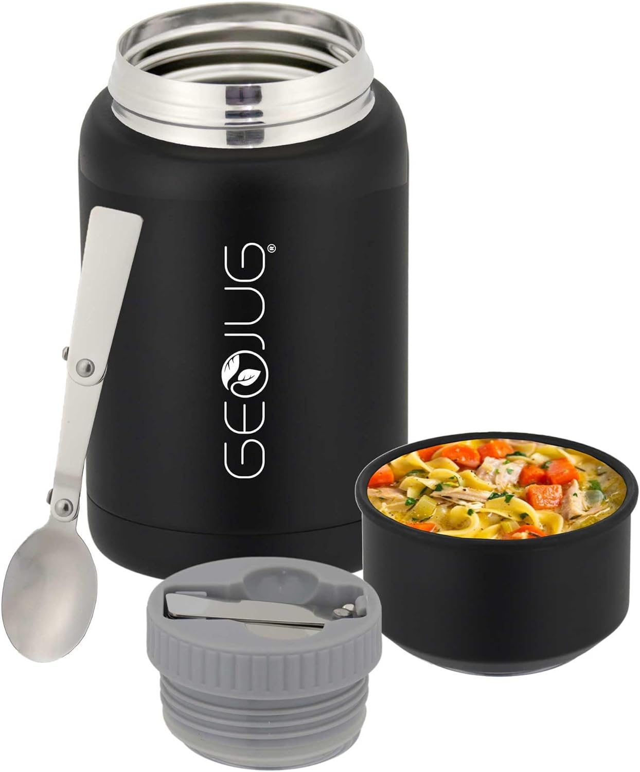 BRENTWOOD GEOJUG FTS-500BK 17oz Vacuum Insulated Stainless Steel Food Jar with Bowl and Folding Spoon, Black