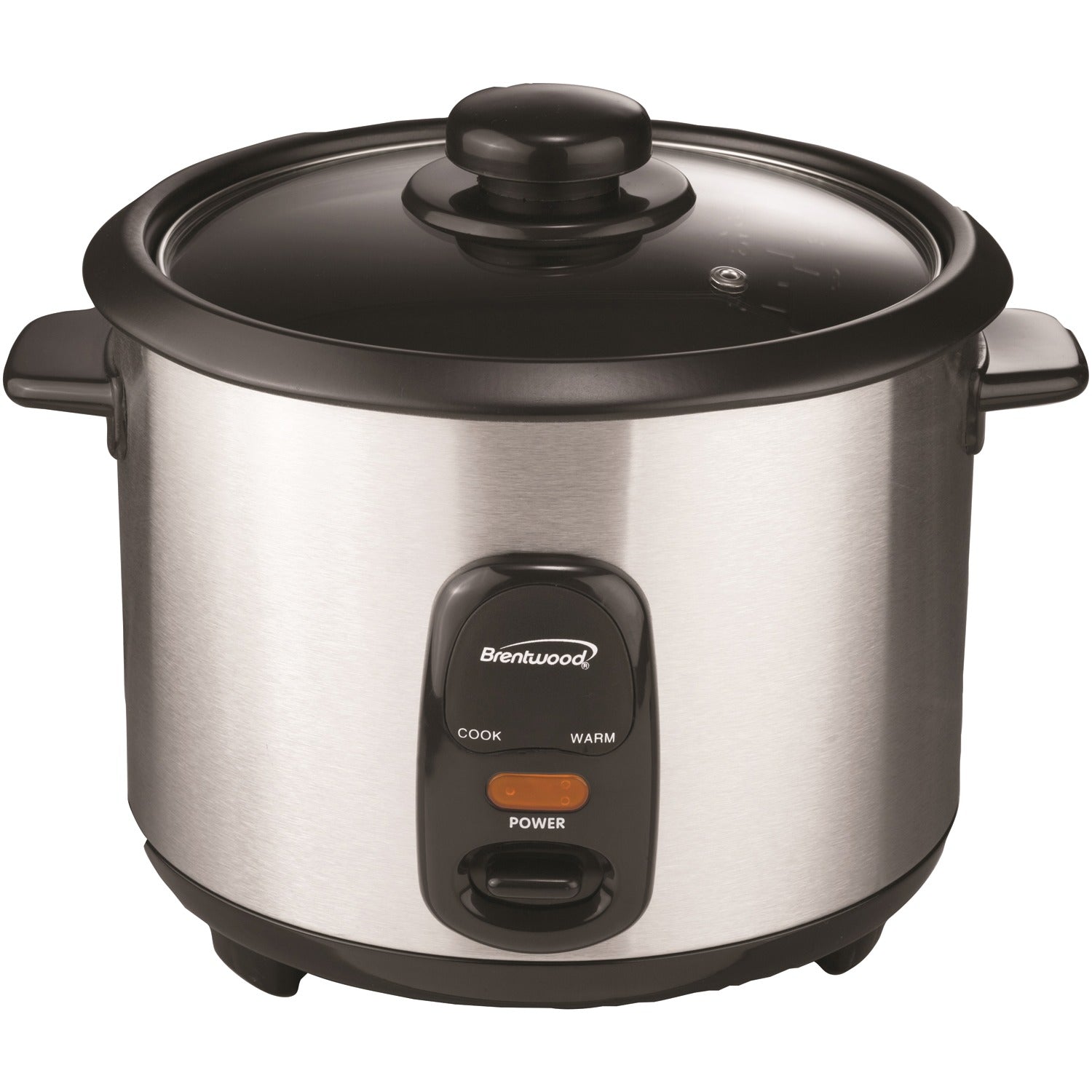 Brentwood TS-10 Rice Cooker – 5-Cup Uncooked/10-Cup Cooked, One-Touch Operation, Auto Warm, Nonstick Pot, Glass Lid, 400W, Stainless Steel (Silver/Black)