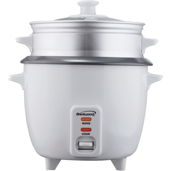 Brentwood TS-600S Rice Cooker & Food Steamer – 5-Cup Uncooked/10-Cup Cooked, One-Touch, Nonstick, Includes Steam Tray & Accessories, 400W, White
