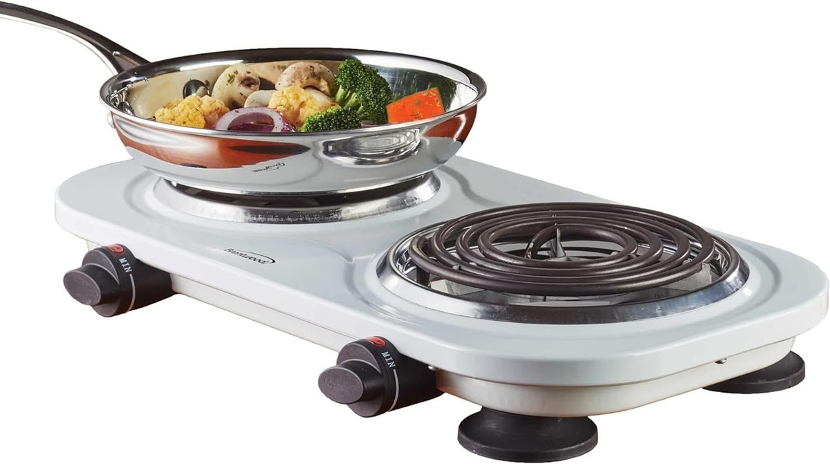 Brentwood TS-361W double electric burner hot plate in white – alternate view 2