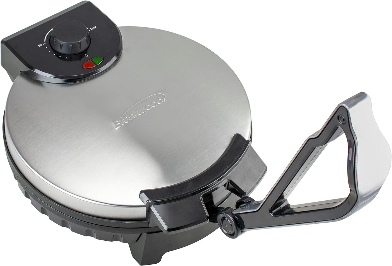 Brentwood TS-129 12-Inch Electric Tortilla Maker – Nonstick Plates, Adjustable Heat for Soft or Crispy Results, Makes Tortillas, Roti, Chapati & More, Stainless Steel with Indicator Lights, 1-Year Warranty