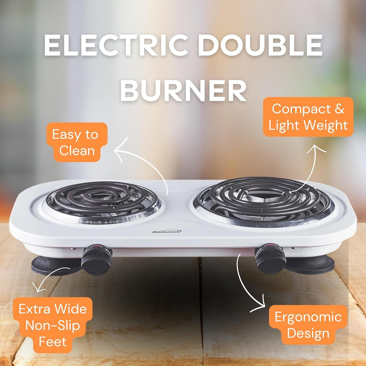 Brentwood TS-361W double electric burner hot plate in white – alternate view 4