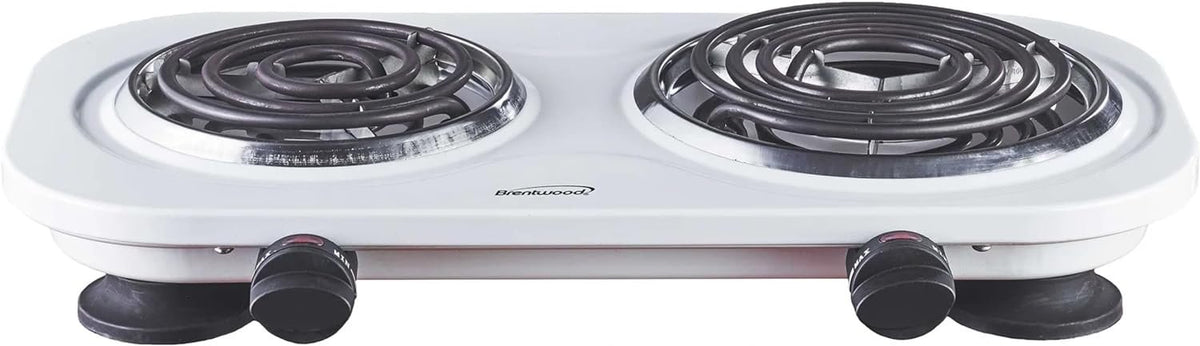 Brentwood TS-361W double electric burner hot plate in white – main product view