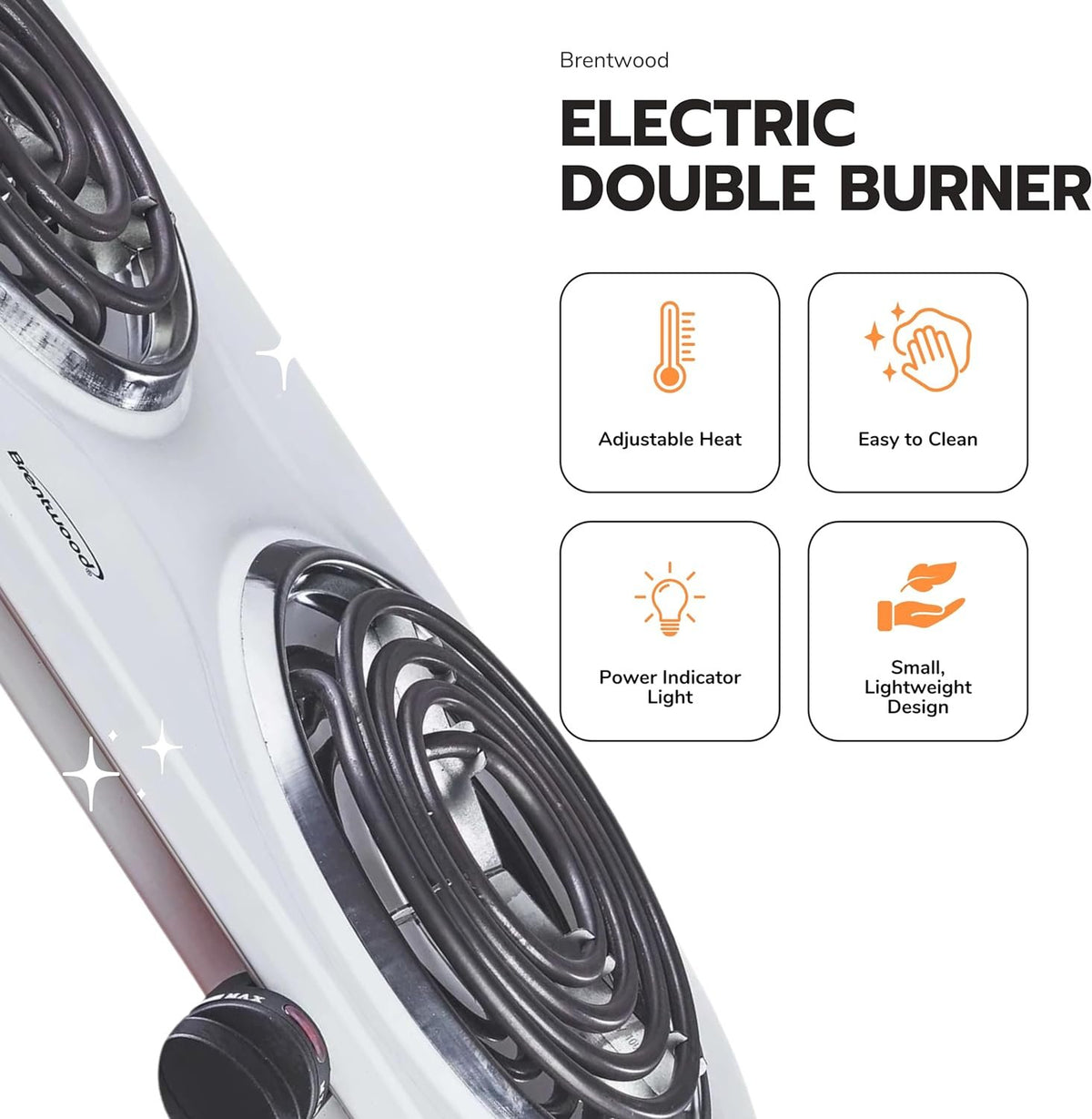 Brentwood TS-361W double electric burner hot plate in white – alternate view 5