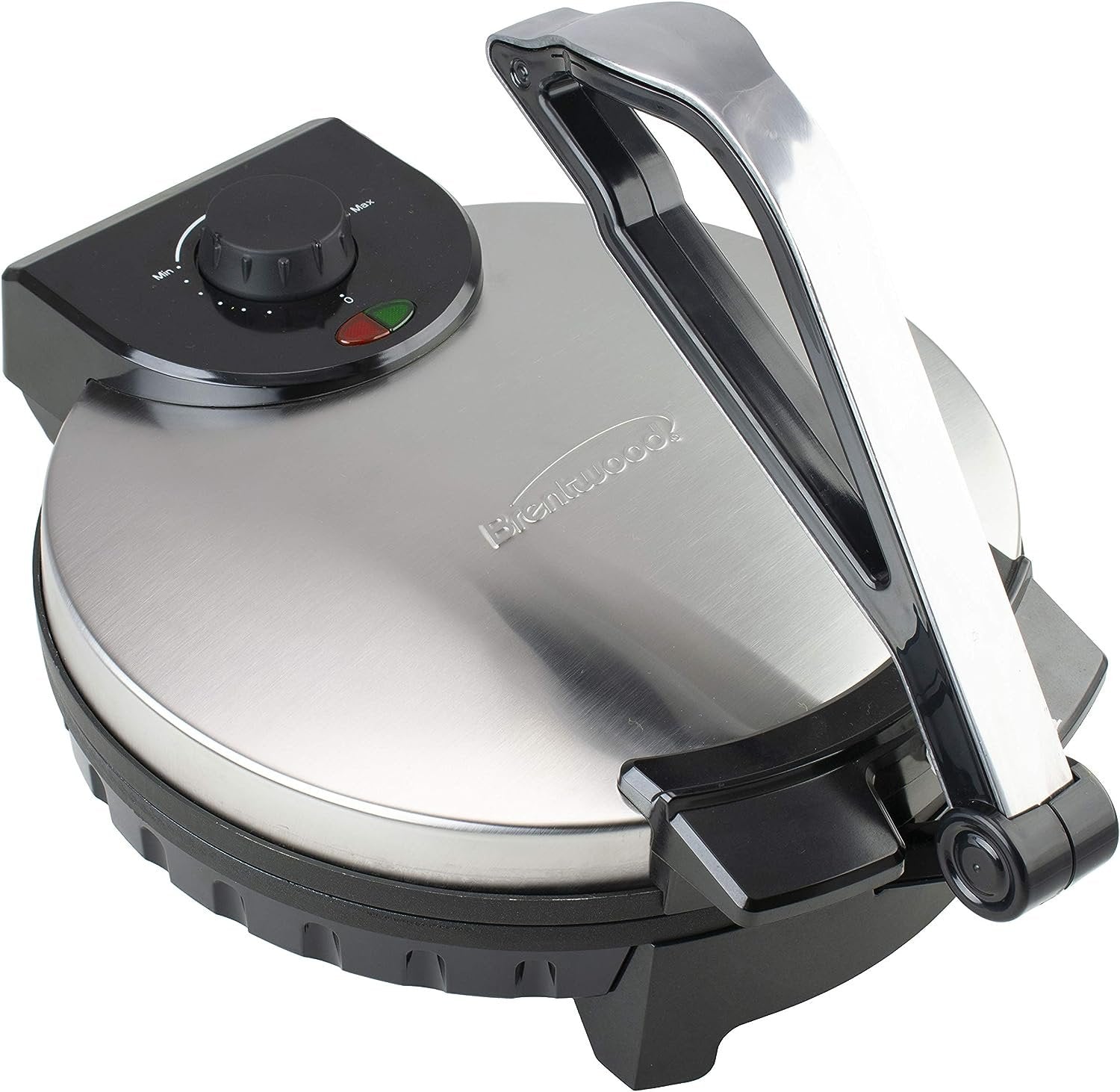 Brentwood TS-129 12-Inch Electric Tortilla Maker – Nonstick Plates, Adjustable Heat for Soft or Crispy Results, Makes Tortillas, Roti, Chapati & More, Stainless Steel with Indicator Lights, 1-Year Warranty