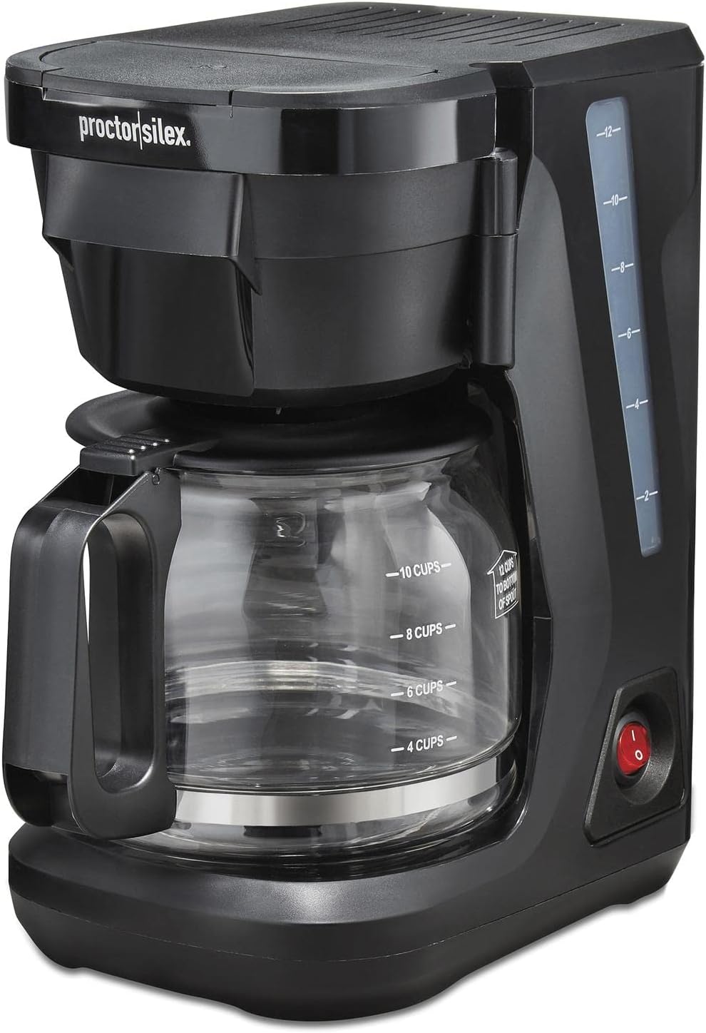 Proctor Silex FrontFill Drip Coffee Maker, 12 Cup Glass Carafe, Black and Silver