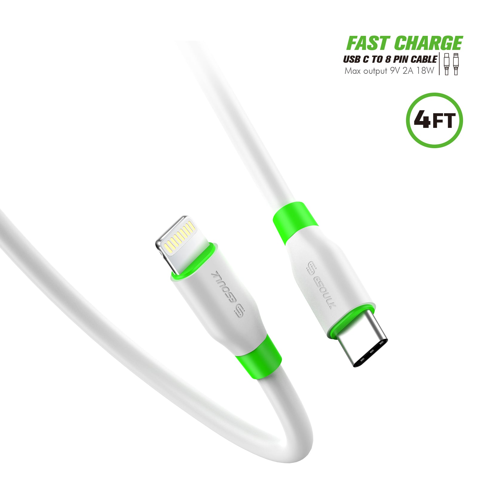 USB C to C Fast Charging Cable (White) - 4ft Durable, Tangle-Free TPE with Dual USB Car Charger