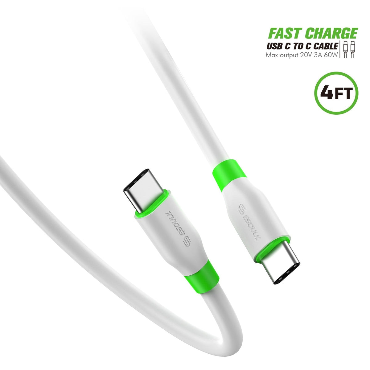 Esoulk EC33P-CC 4 ft USB-C to USB-C cable, white