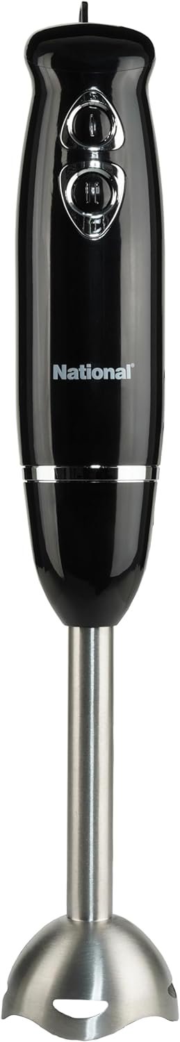 National NA-3104HB 4-in-1 Multi-Purpose Immersion Hand Blender Blend, Puree, Mash, Chop and Whisk, Two Speeds, Splash Control, and ETL Approved with Interchangeable Attachments (Black)