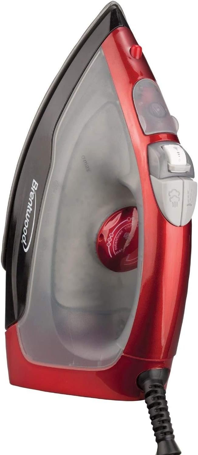 Brentwood Steam Iron Non-Stick, 1000-watt, Red