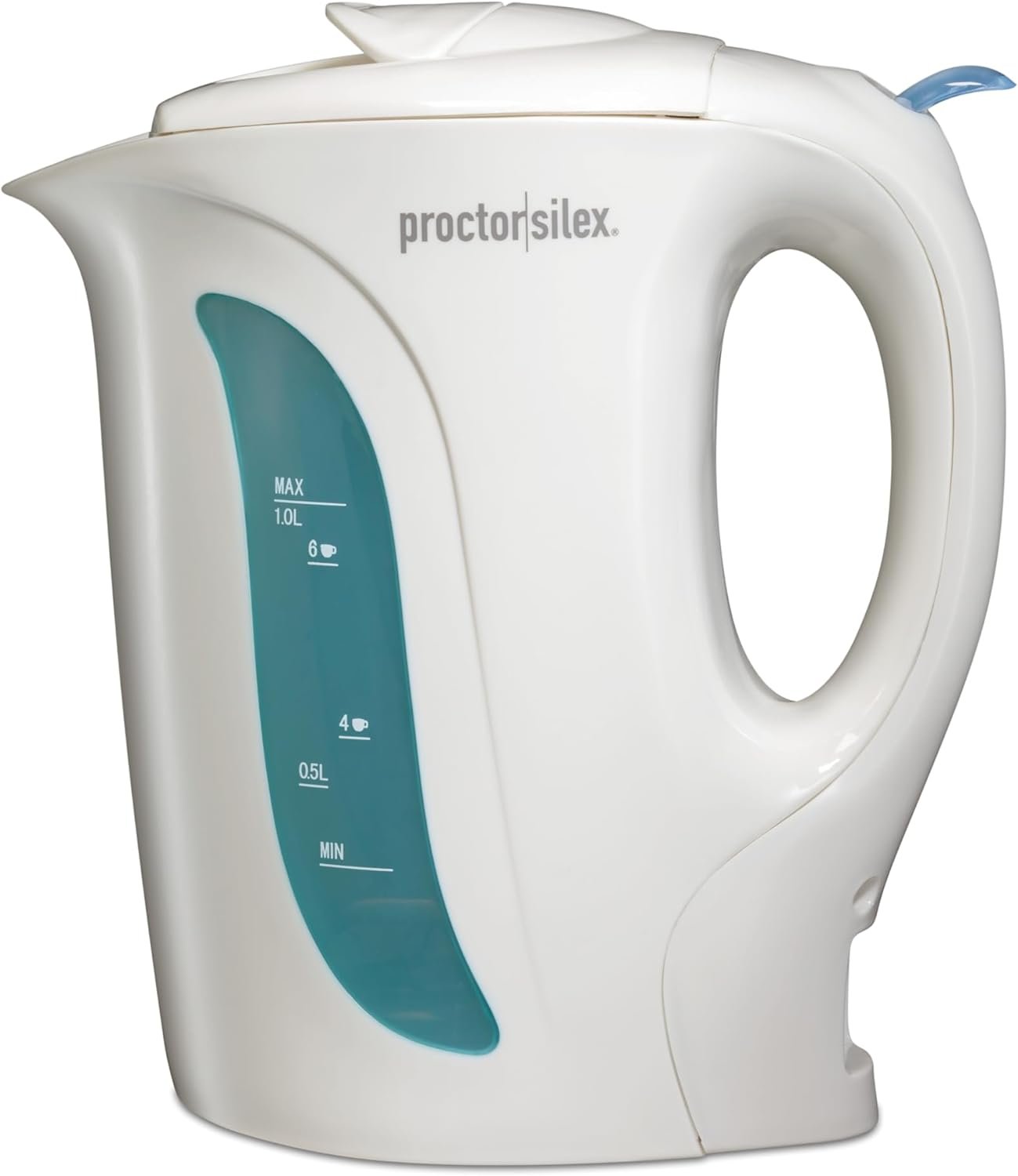 Proctor Silex Electric Tea Kettle, Water Boiler & Heater Auto-Shutoff & Boil-Dry Protection, 1000 Watts for Fast Boiling, 1 Liter, White