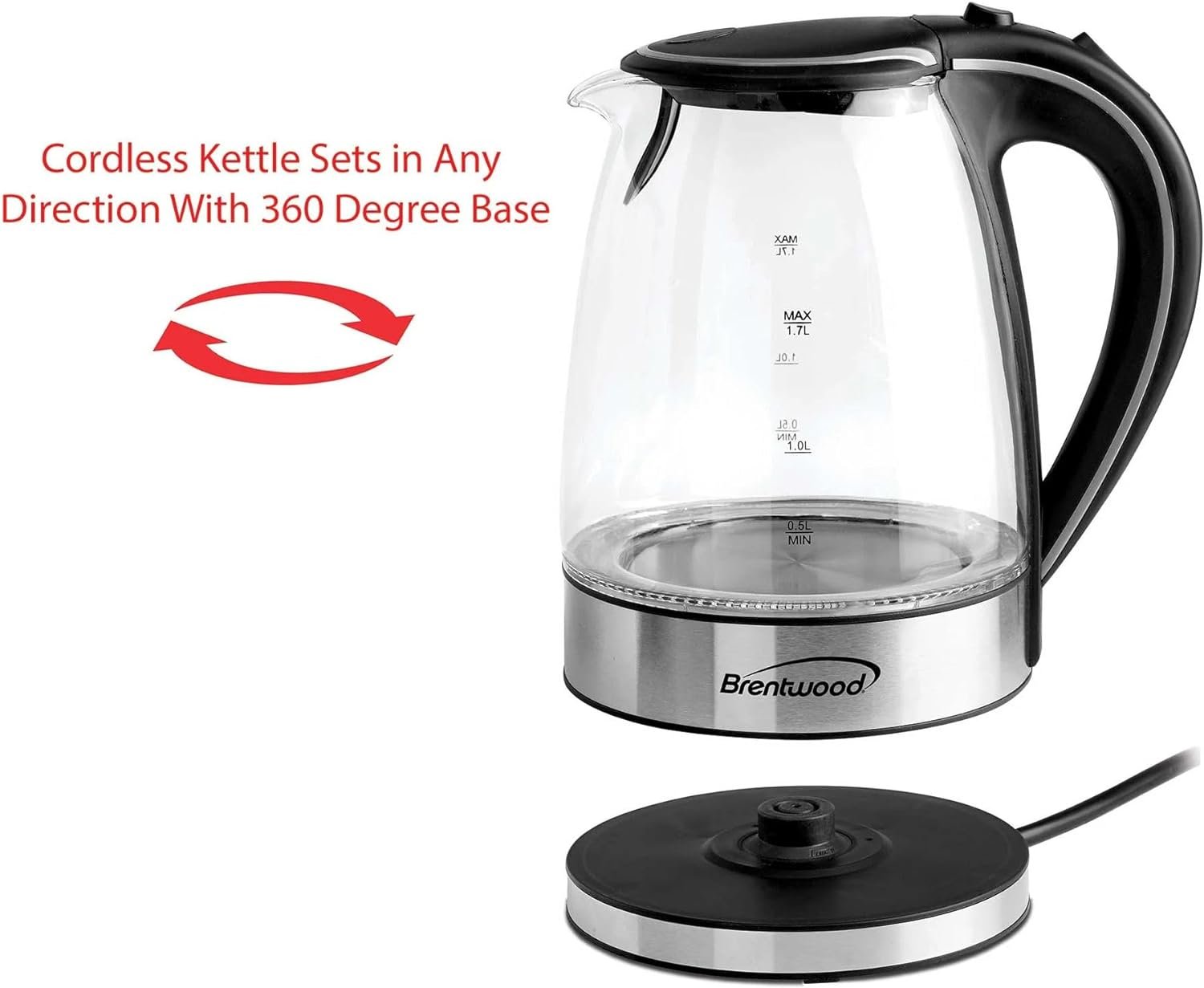 Brentwood KT-1900BK Tempered Glass Electric Kettle, 1.7 Liter Consumer Electronics Electronics