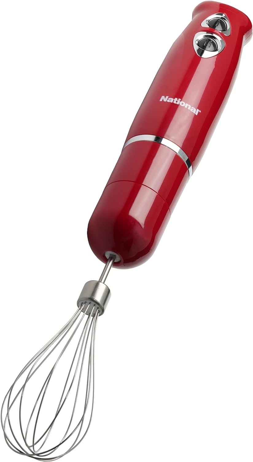 National NA-3104HB 4-in-1 Multi-Purpose Immersion Hand Blender Blend, Puree, Mash, Chop and Whisk, Two Speeds, Splash Control, and ETL Approved with Interchangeable Attachments (Black)