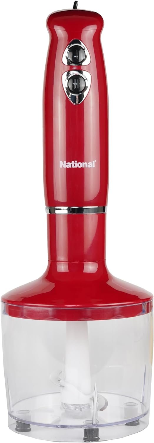 National NA-3104HB 4-in-1 Multi-Purpose Immersion Hand Blender Blend, Puree, Mash, Chop and Whisk, Two Speeds, Splash Control, and ETL Approved with Interchangeable Attachments (Black)