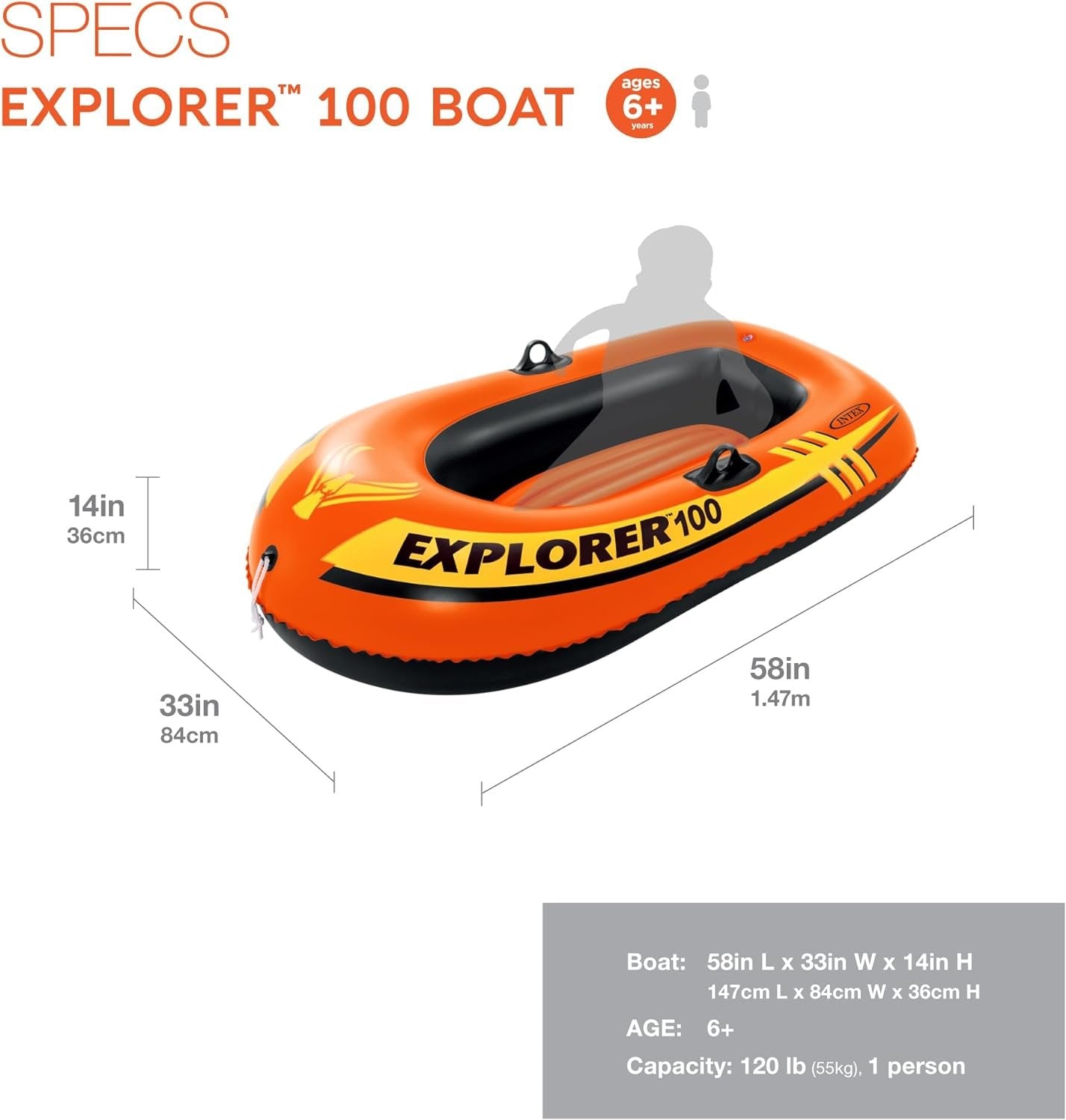 INTEX Explorer Inflatable Boat Series: Dual Air Chambers – Welded Oar Locks – Grab Handles – Bow Rope – Sporty Design