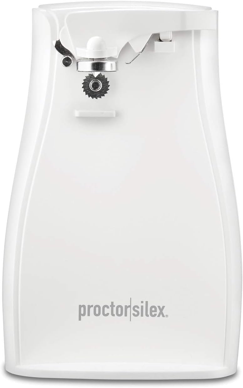 Proctor Silex Power Electric Automatic Can Opener for Kitchen with Knife Sharpener, Twist-off Easy-Clean Lever, Cord Storage, White (75224PS)