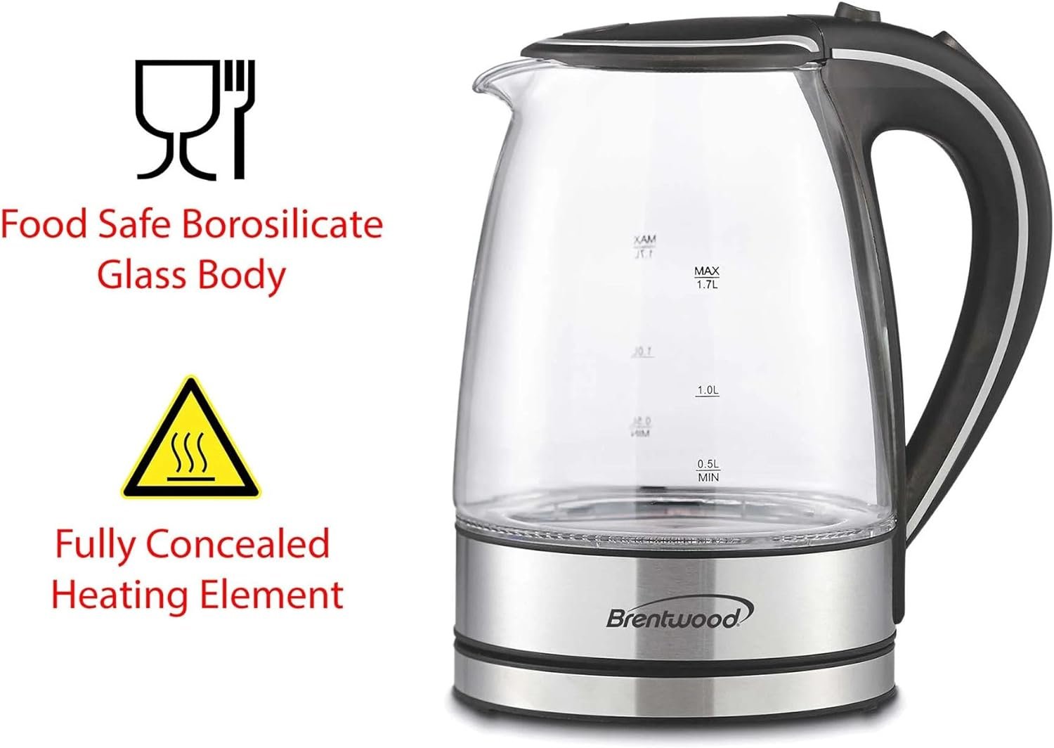 Brentwood KT-1900BK Tempered Glass Electric Kettle, 1.7 Liter Consumer Electronics Electronics