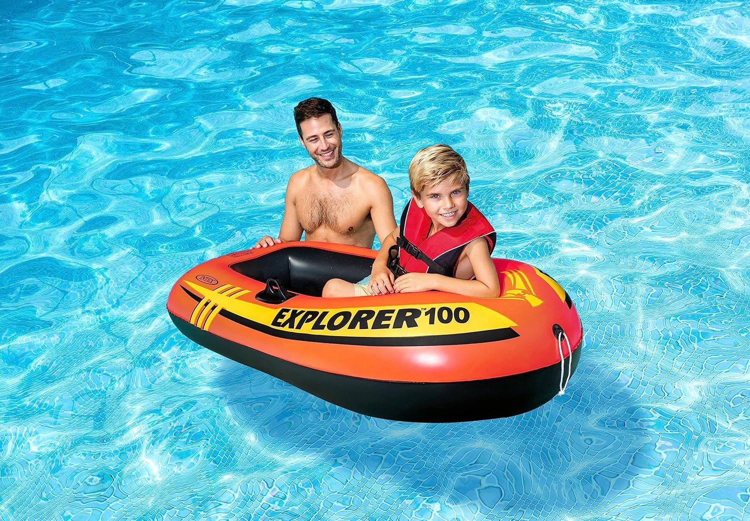 INTEX Explorer Inflatable Boat Series: Dual Air Chambers – Welded Oar Locks – Grab Handles – Bow Rope – Sporty Design